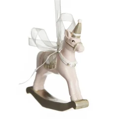 Adorable Pink Rocking Horse and Nutcracker Christmas Decoration - Set of 2 Christmas Tree Decorations|