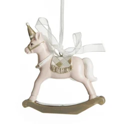 Adorable Pink Rocking Horse and Nutcracker Christmas Decoration - Set of 2 Christmas Tree Decorations|