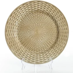 Antique Champagne Wicker Pattern Christmas Charger Plate Christmas Table Decor|