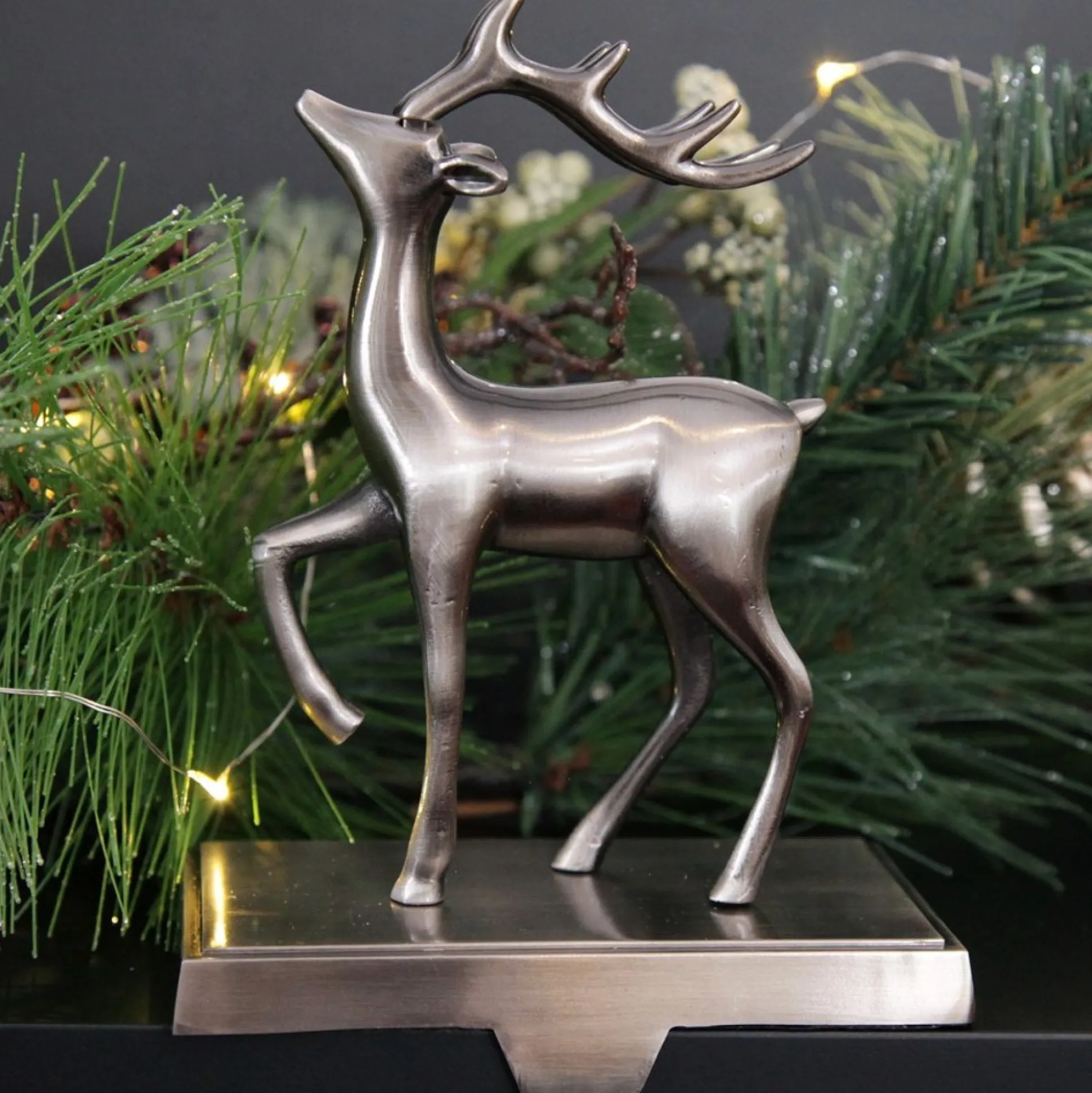 Antique Silver 3D Reindeer Christmas Stocking Hanger Stocking Hangers|