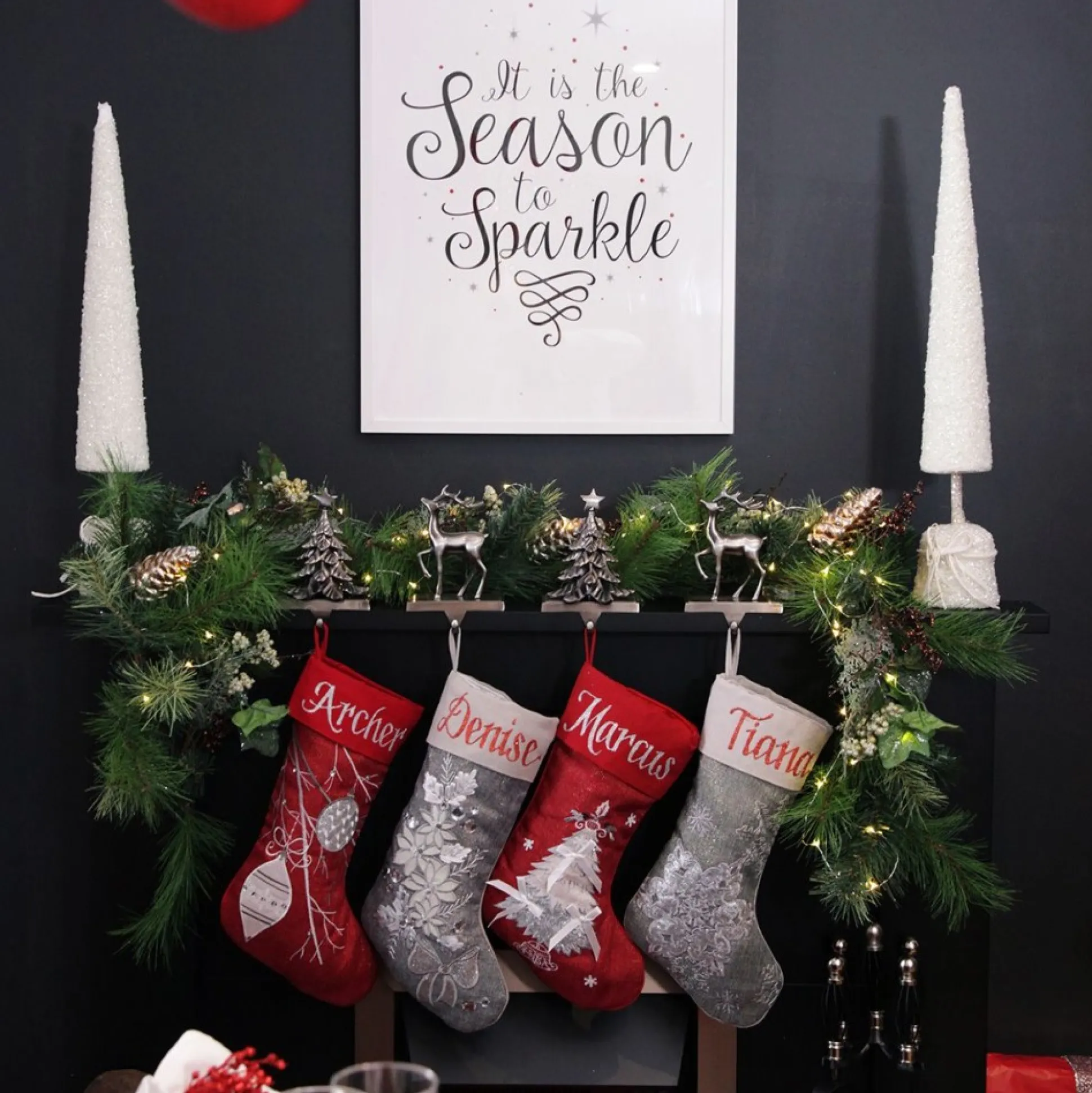 Antique Silver 3D Reindeer Christmas Stocking Hanger Stocking Hangers|