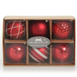 Assorted Decorative Red and White Shatterproof Christmas Baubles - Set of 6 Christmas Bauble Sets|