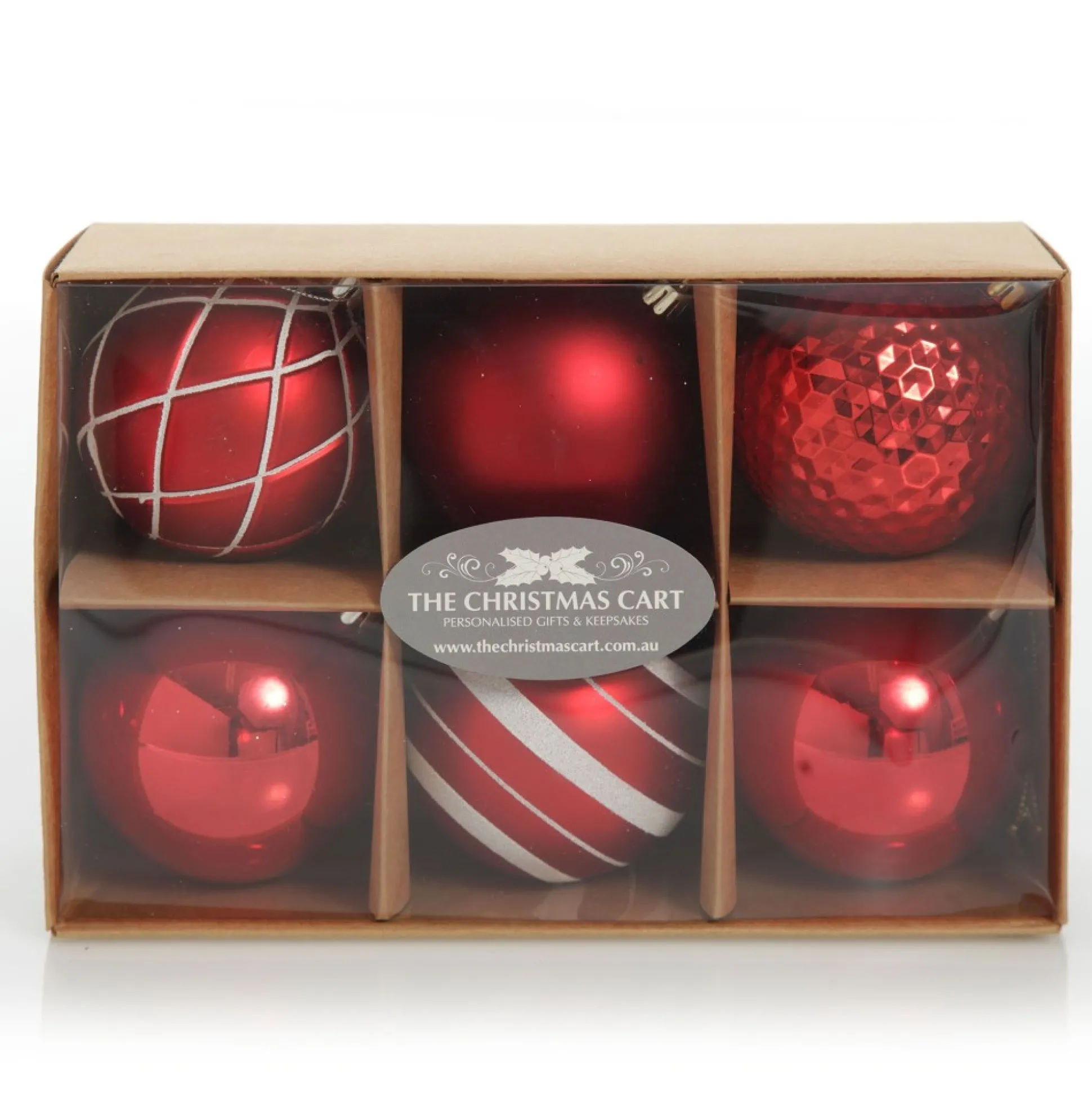 Assorted Decorative Red and White Shatterproof Christmas Baubles - Set of 6 Christmas Bauble Sets|