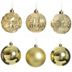 Assorted Gold Mercury Shatterproof Christmas Baubles - Set of 6 Christmas Bauble Sets|