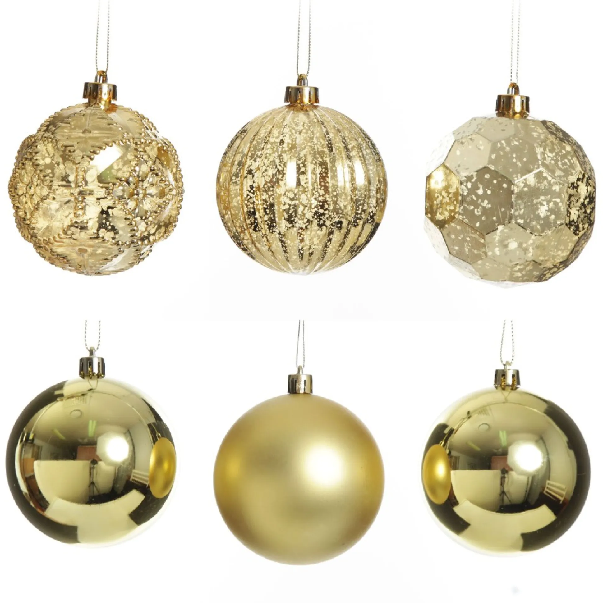 Assorted Gold Mercury Shatterproof Christmas Baubles - Set of 6 Christmas Bauble Sets|