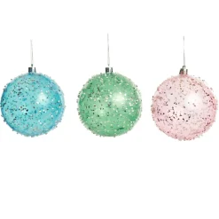 Assorted Pastel Sequin Sprinkles Shatterproof Christmas Baubles - Set of 3 Christmas Bauble Sets|