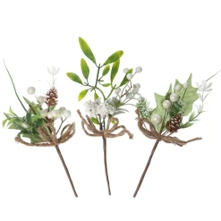 Assorted White Berry and Leaf Christmas Bouquet Pick Trio Christmas Pick|