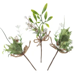 Assorted White Berry and Leaf Christmas Bouquet Pick Trio Christmas Pick|