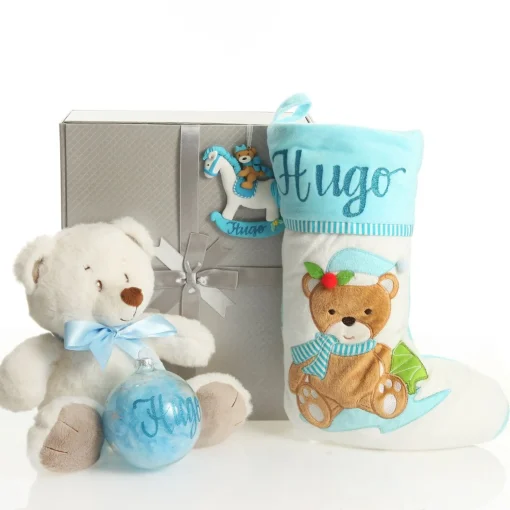 Baby Boy First Christmas Gift Pack Glass Baubles|