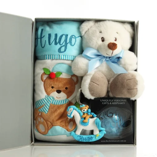 Baby Boy First Christmas Gift Pack Glass Baubles|