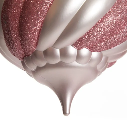 Baby Pink Glitter Swirl Christmas Onion Bauble Finials And Drops|