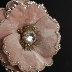Baby Pink Velvet Magnolia Flower Clip with Jewel Centre and Sequin Tips Christmas Flowers|