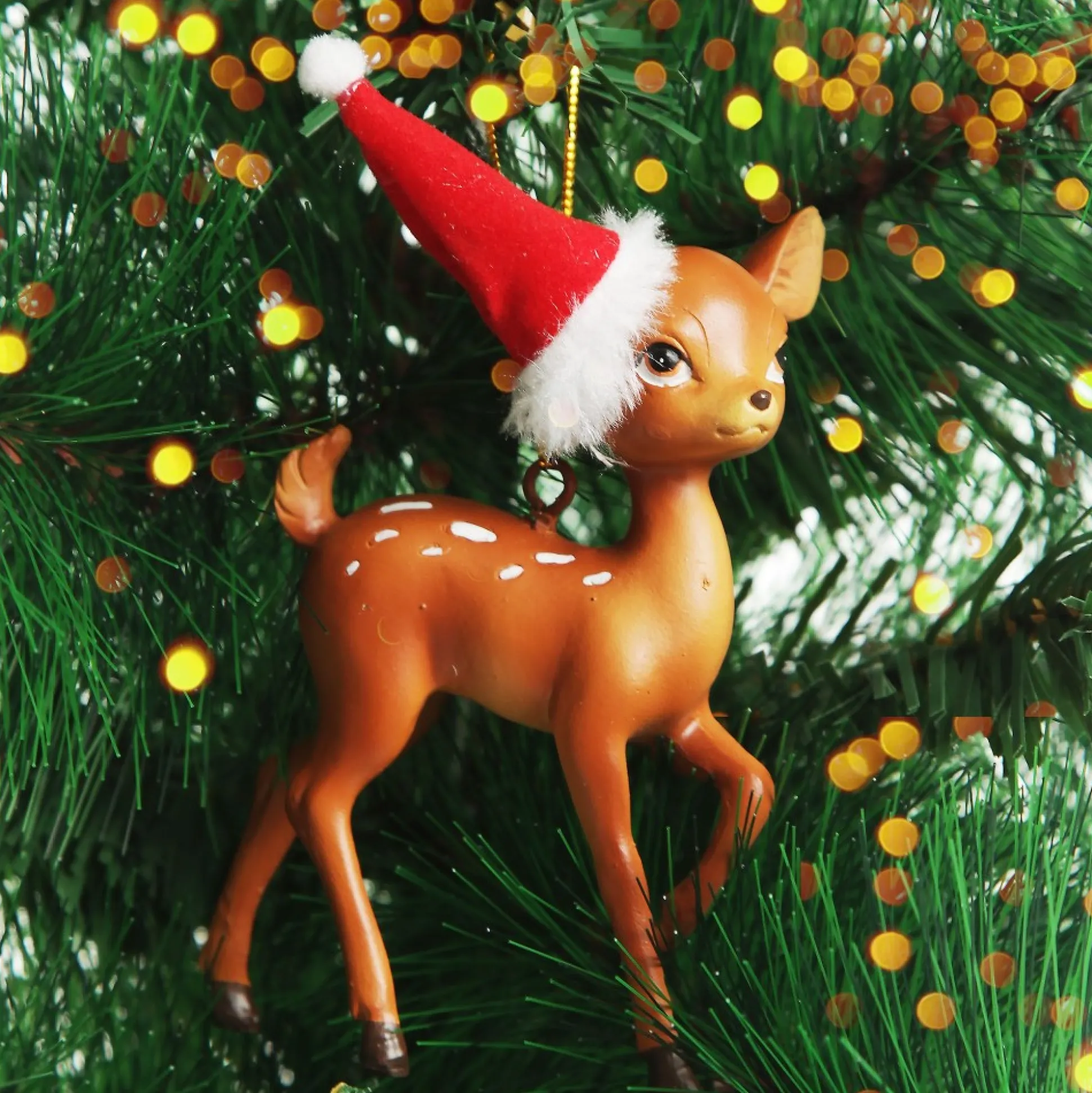 Bambi with Santa Hat Hanging Christmas Decoration Christmas Tree Decorations|