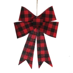 Black and Red Gingham Check Bow Christmas Bells And Bows|