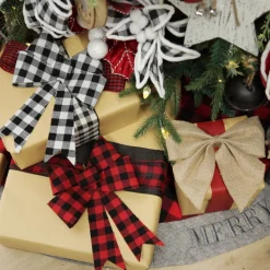 Black and Red Gingham Check Bow Christmas Bells And Bows|