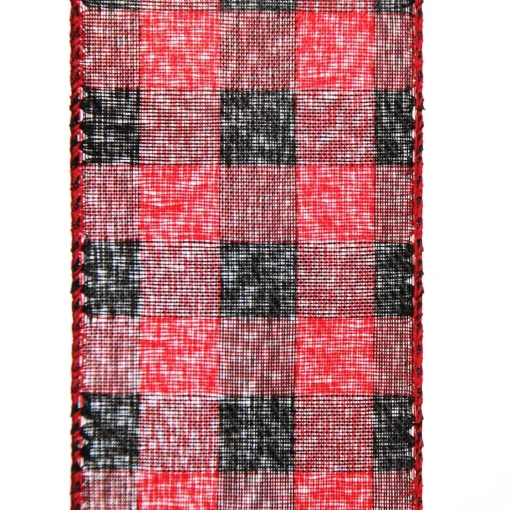 Black and Red Large Buffalo Check Wired Ribbon - 6.25cm Ribbons|