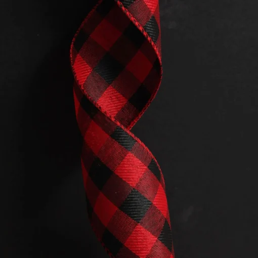 Black and Red Large Buffalo Check Wired Ribbon - 6.25cm Ribbons|