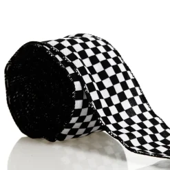 Black and White Buffalo Check Wired Ribbon - 6.5cm Ribbons|
