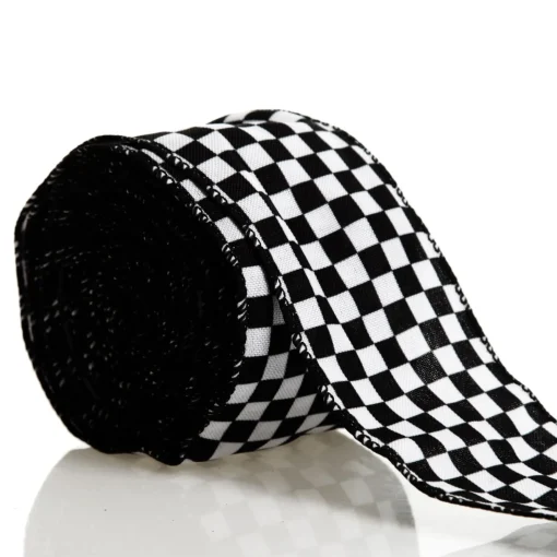Black and White Buffalo Check Wired Ribbon - 6.5cm Ribbons|