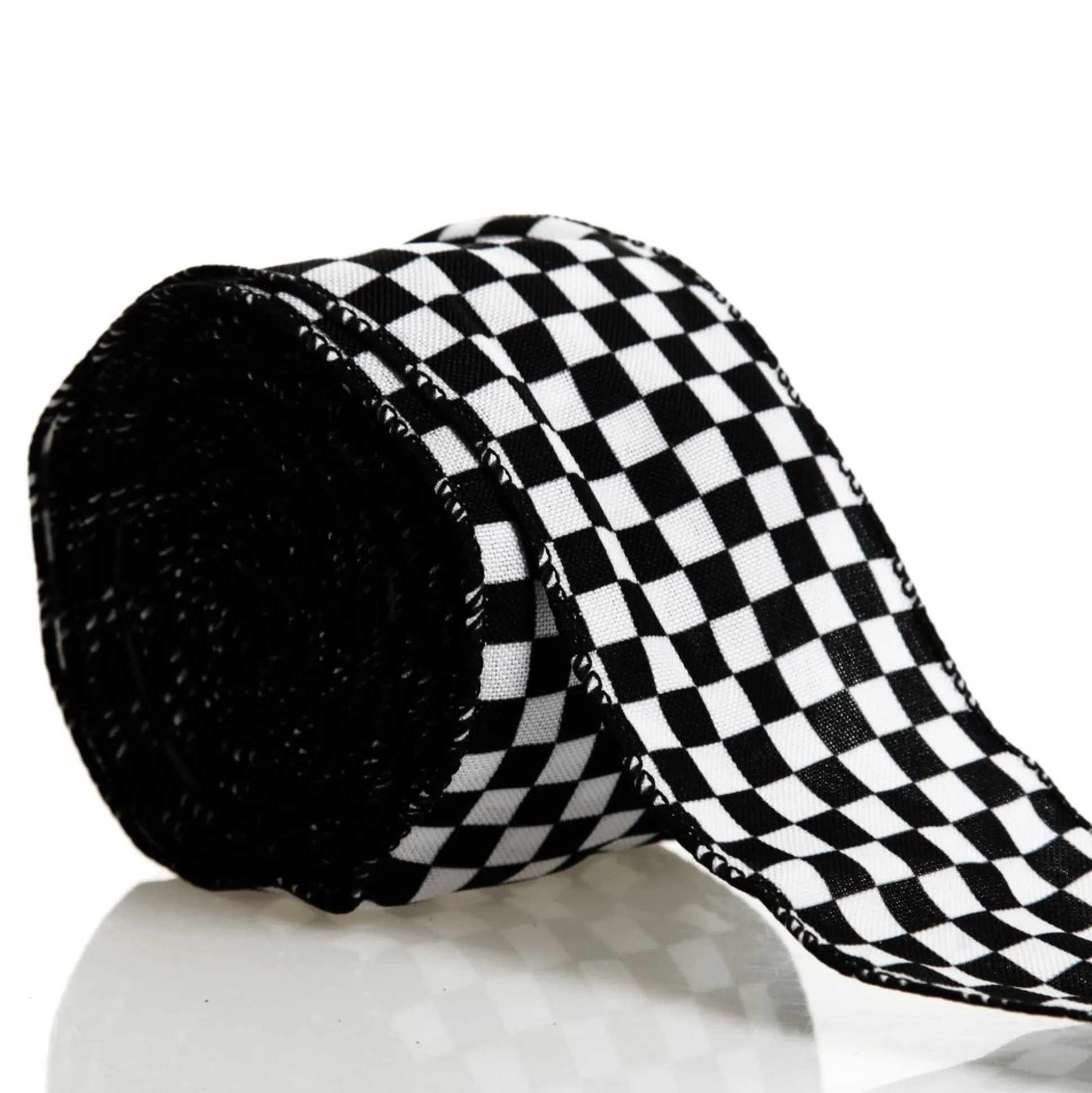 Black and White Buffalo Check Wired Ribbon - 6.5cm Ribbons|