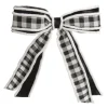 Black and White Check Christmas Bow with Fur Trim Christmas Bells And Bows|
