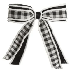 Black and White Check Christmas Bow with Fur Trim Christmas Bells And Bows|