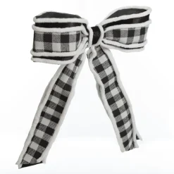 Black and White Check Christmas Bow with Fur Trim Christmas Bells And Bows|