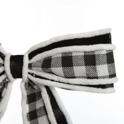 Black and White Check Christmas Bow with Fur Trim Christmas Bells And Bows|