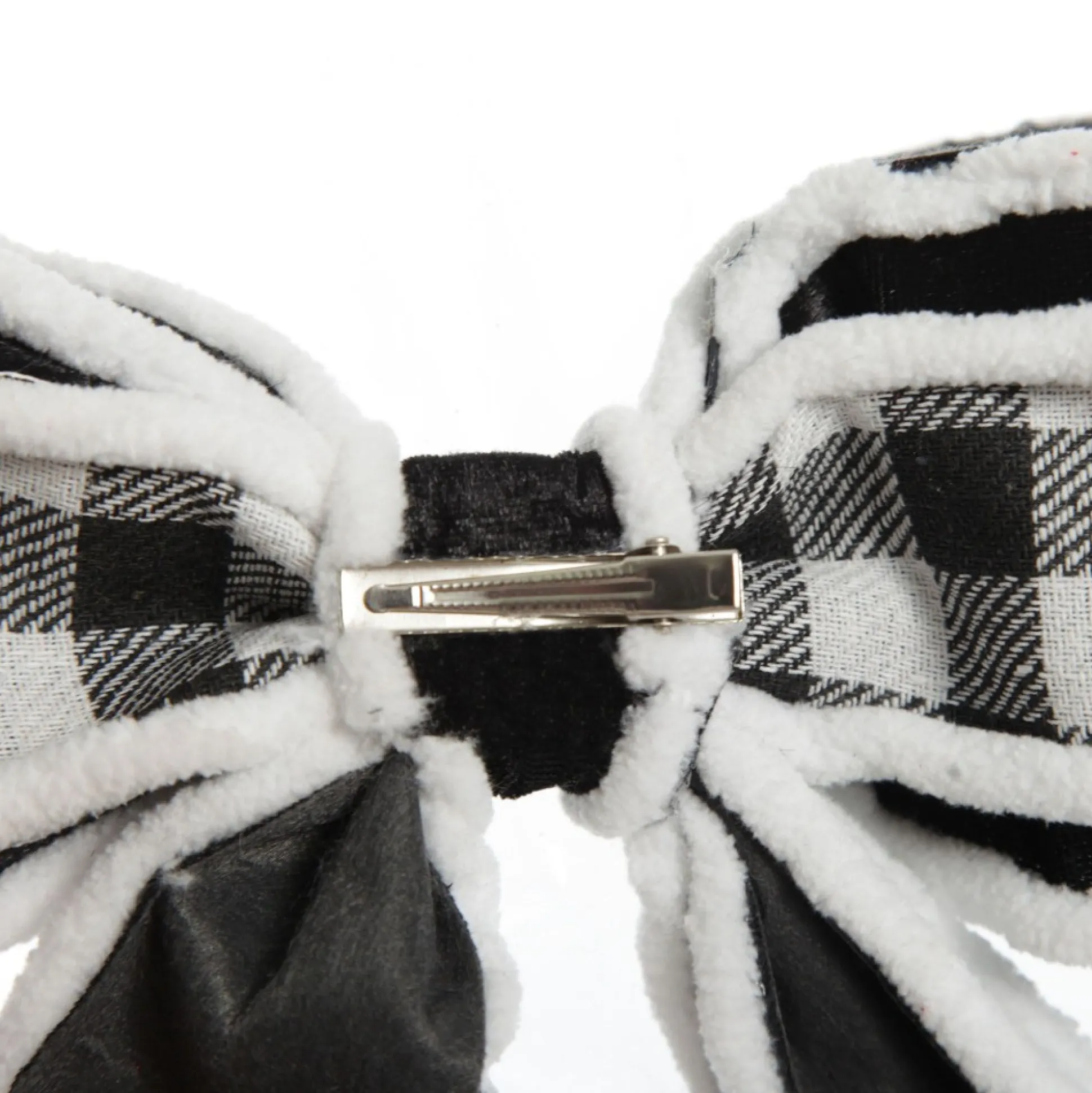 Black and White Check Christmas Bow with Fur Trim Christmas Bells And Bows|