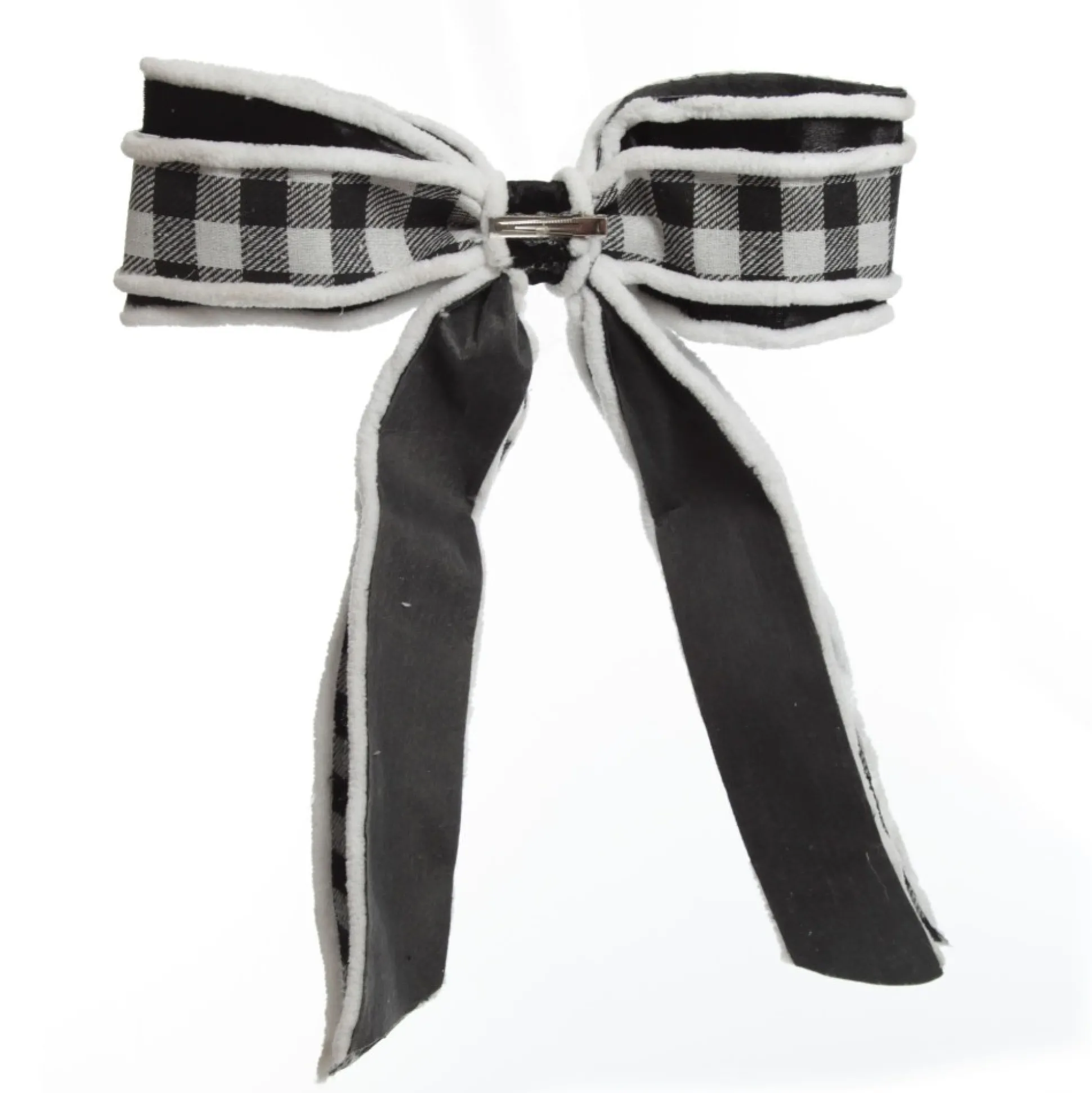 Black and White Check Christmas Bow with Fur Trim Christmas Bells And Bows|