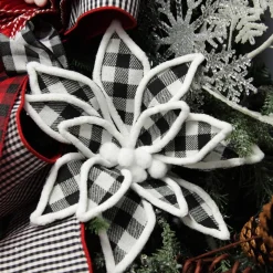 Black and White Check Flower Stem with Fur Trim Christmas Flowers|