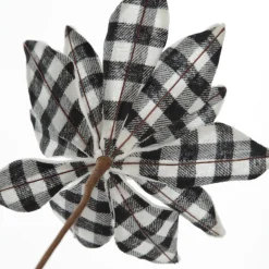 Black and White Check Flower Stem with Fur Trim Christmas Flowers|