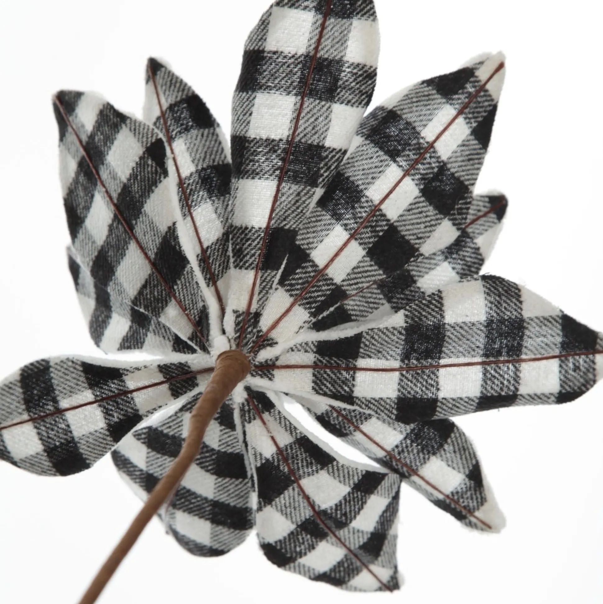 Black and White Check Flower Stem with Fur Trim Christmas Flowers|