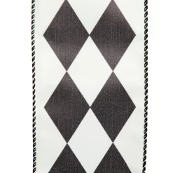 Black and White Diamond Check Wired Christmas Ribbon Ribbons|