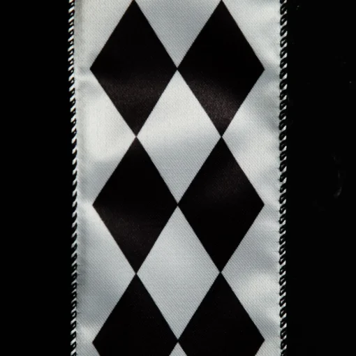 Black and White Diamond Check Wired Christmas Ribbon Ribbons|