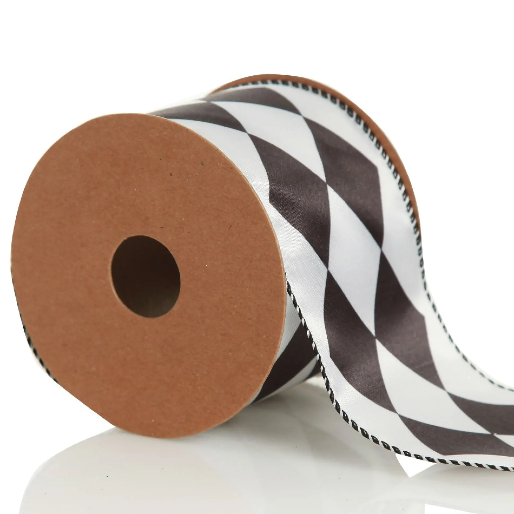 Black and White Diamond Check Wired Christmas Ribbon Ribbons|