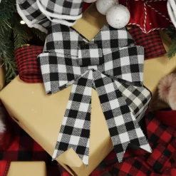 Black and White Gingham Check Bow Christmas Bells And Bows|