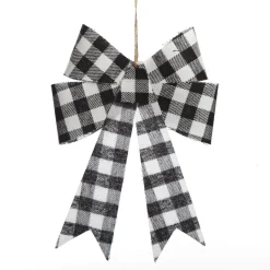 Black and White Gingham Check Bow Christmas Bells And Bows|