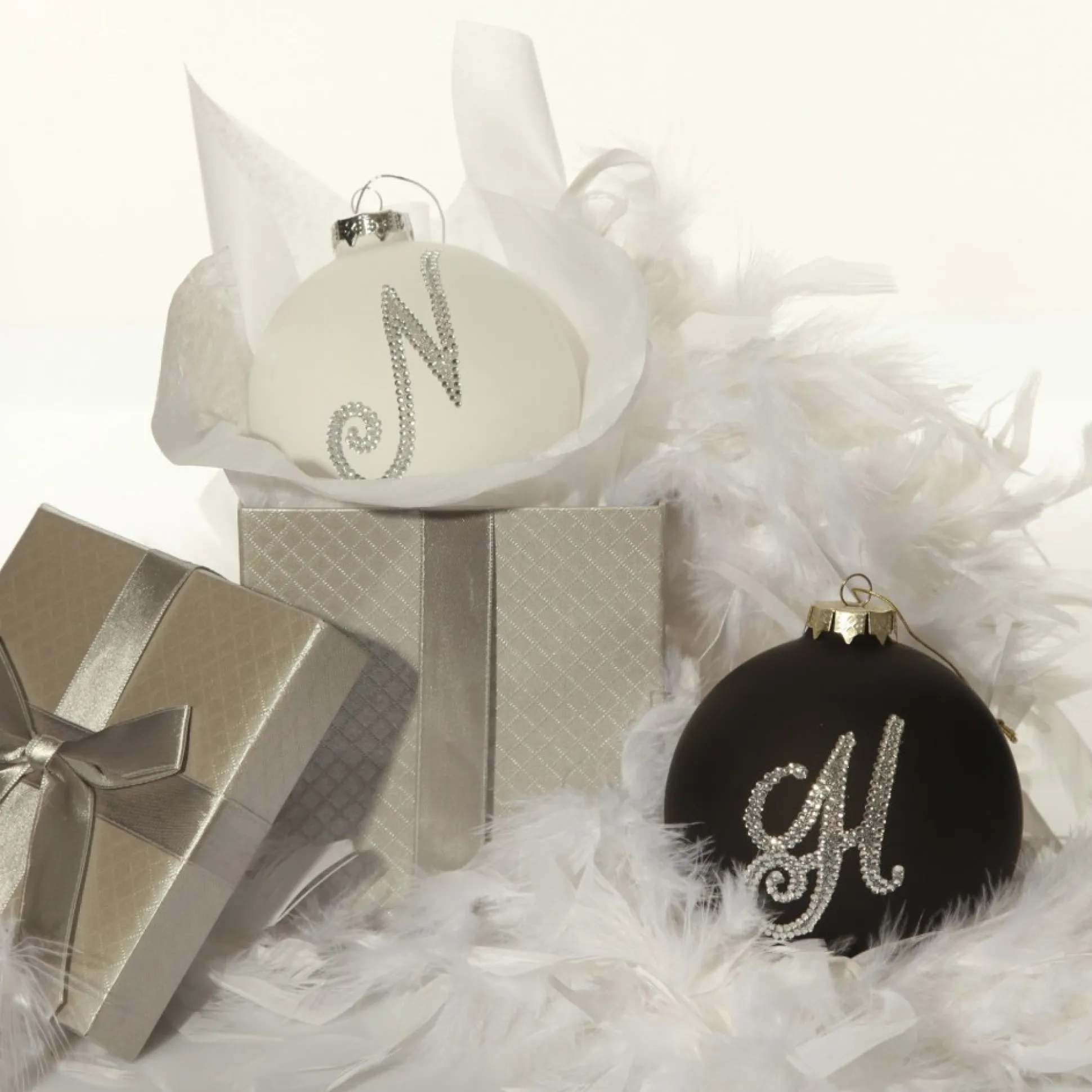 Black Bling Monogram Christmas Bauble Personalised Baubles|