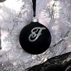 Black Bling Monogram Christmas Bauble Personalised Baubles|