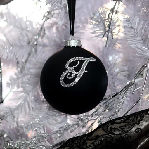 Black Bling Monogram Christmas Bauble Personalised Baubles|