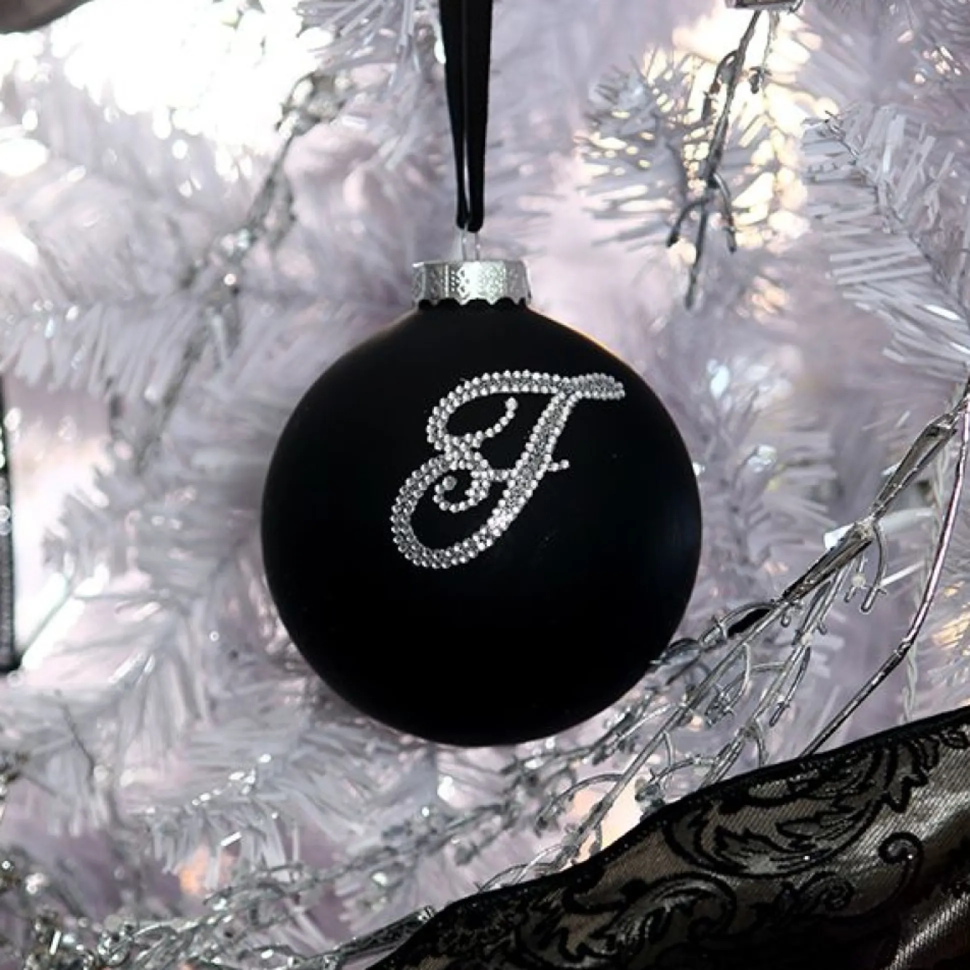 Black Bling Monogram Christmas Bauble Personalised Baubles|