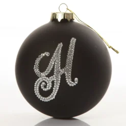 Black Bling Monogram Christmas Bauble Glass Baubles|