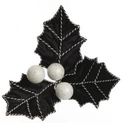 Black Christmas Holly Leaf Clip with Twine Trim Christmas Flowers|