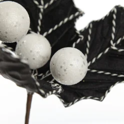 Black Christmas Holly Leaf Clip with Twine Trim Christmas Flowers|