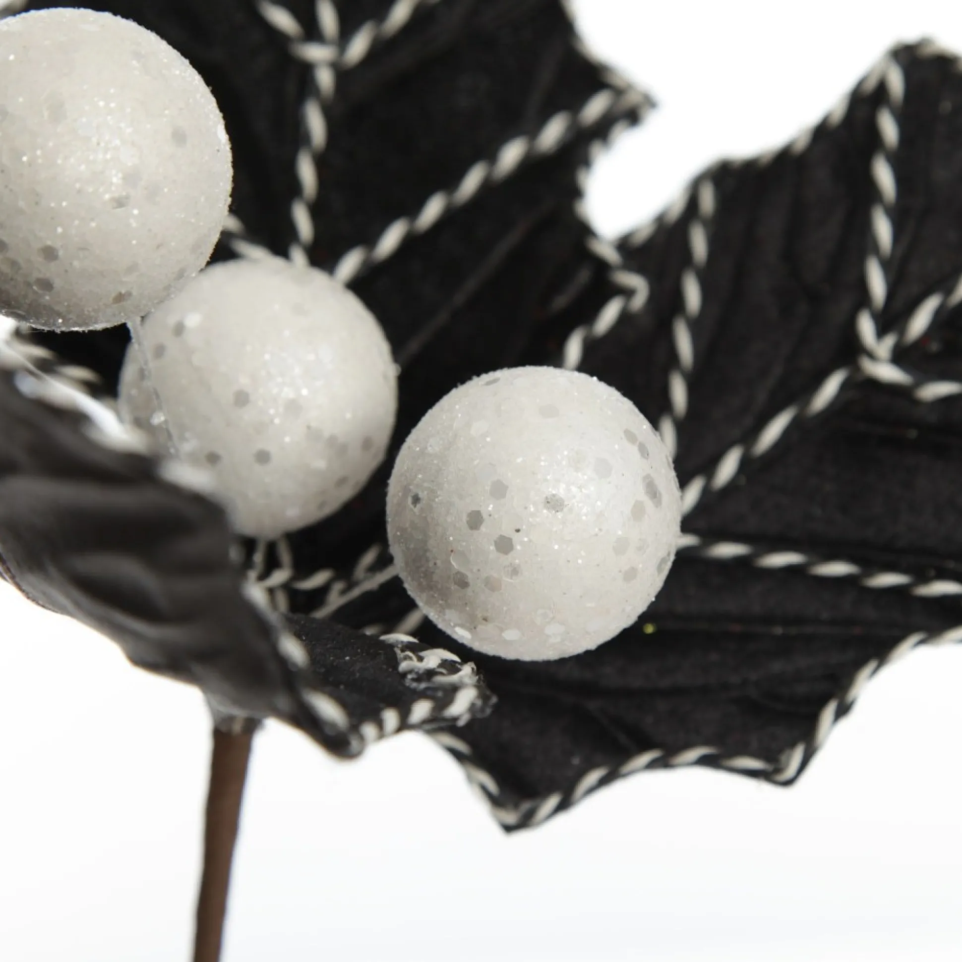 Black Christmas Holly Leaf Clip with Twine Trim Christmas Flowers|