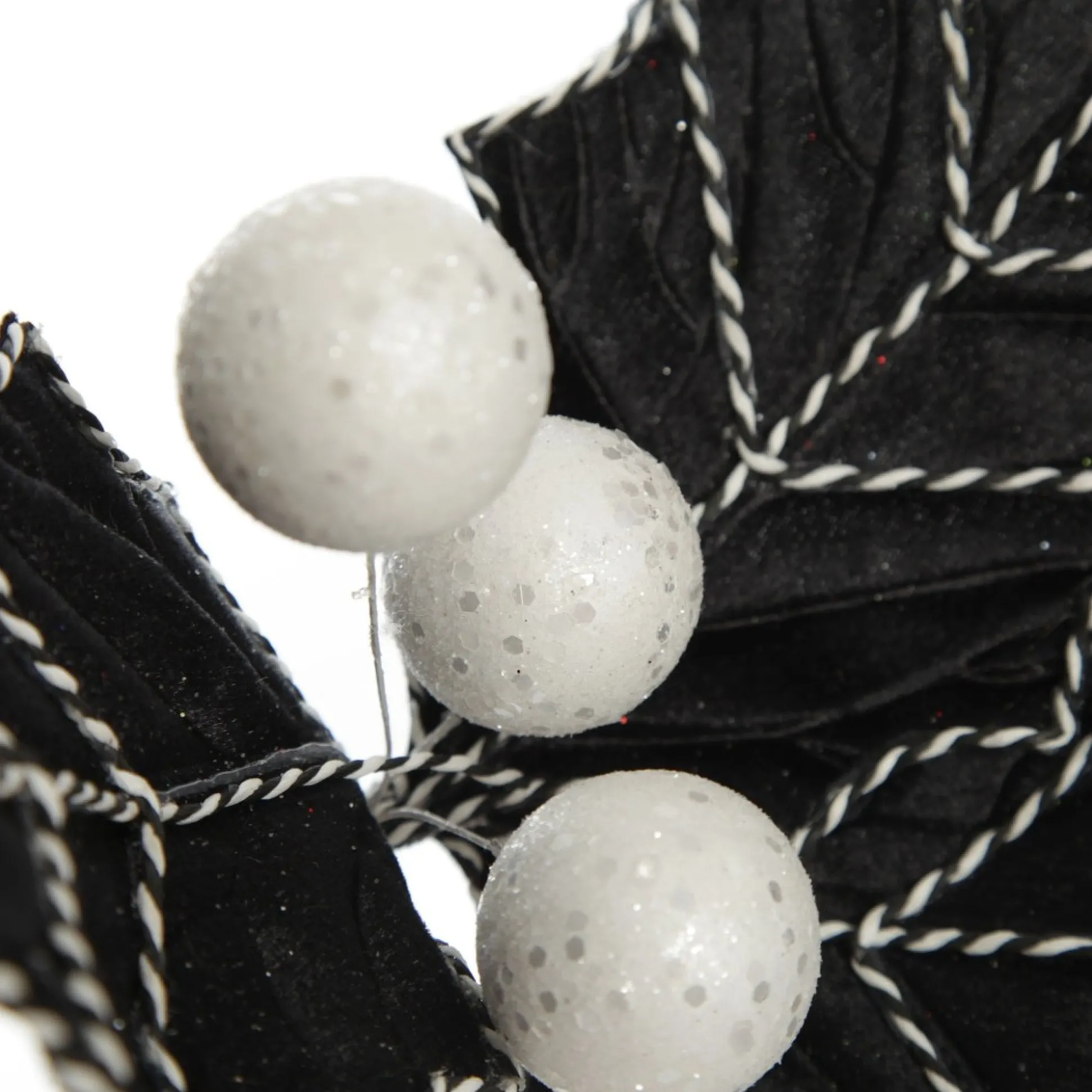 Black Christmas Holly Leaf Clip with Twine Trim Christmas Flowers|