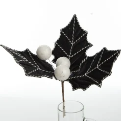 Black Christmas Holly Leaf Clip with Twine Trim Christmas Flowers|