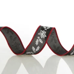 Black Holly with Red Trim Wired Ribbon - 2.2cm Ribbons|