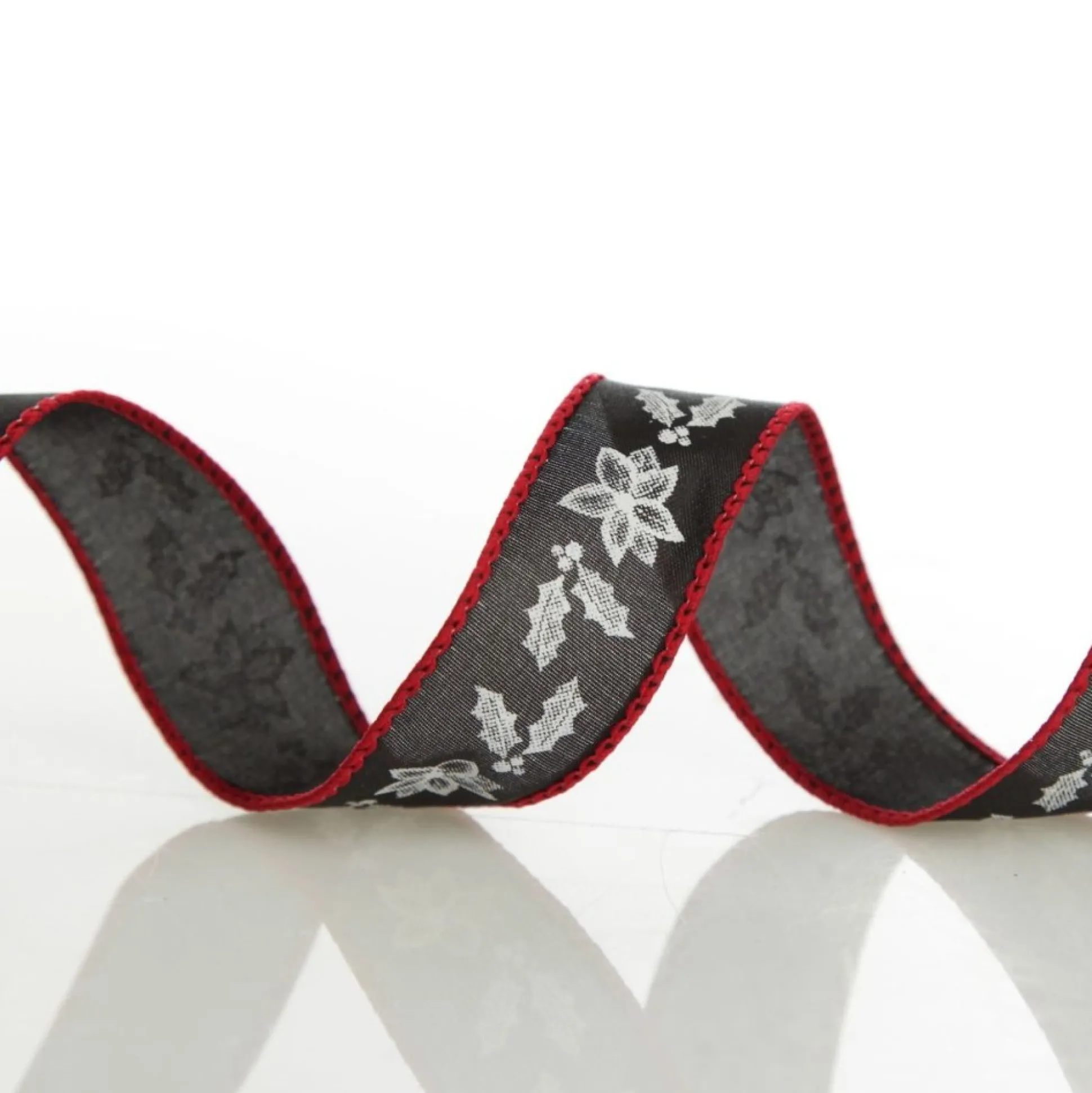 Black Holly with Red Trim Wired Ribbon - 2.2cm Ribbons|